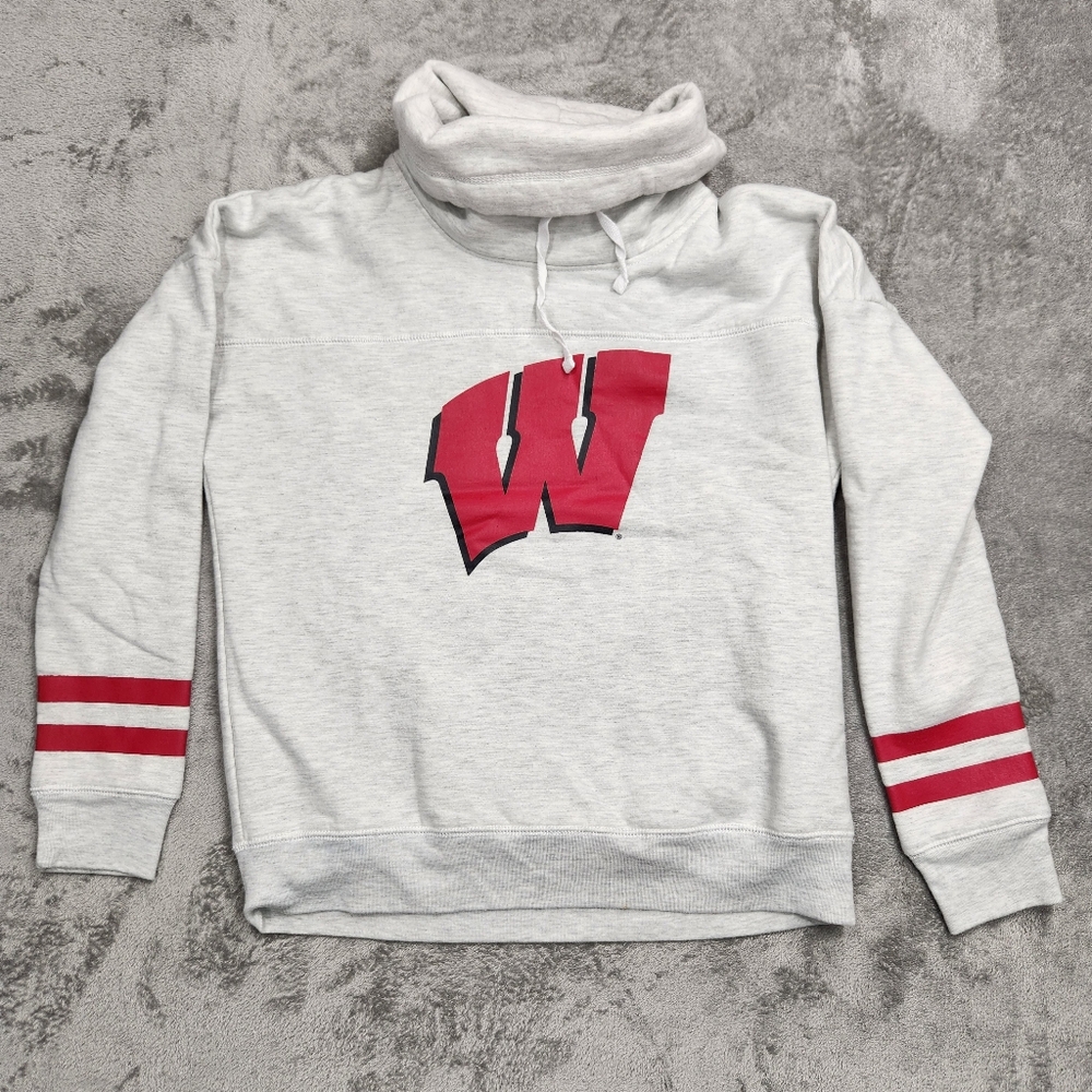 J. America Wisconsin Badgers Women's Cowl Neck Fleece Sweatshirt - Small - White